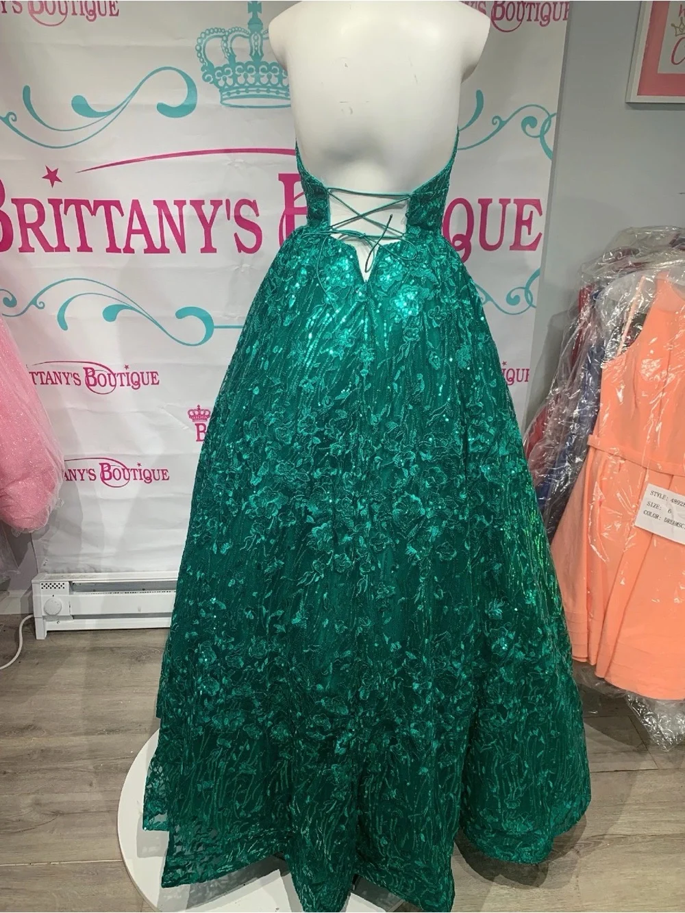 Sherri Hill Green Halter Sequin Ball Gown